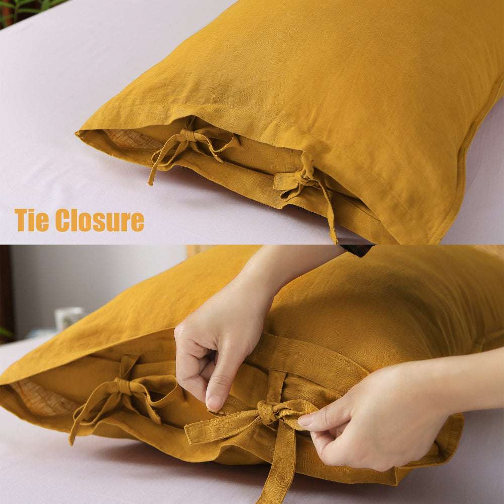 Ginger Yellow Ties Bow 100% Organic Linen Pillowcases - Victory Symbol