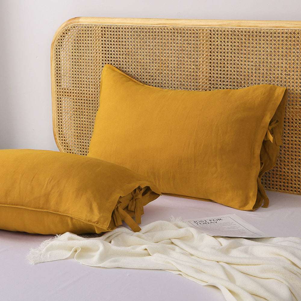 Ginger Yellow Ties Bow 100% Organic Linen Pillowcases - Victory Symbol