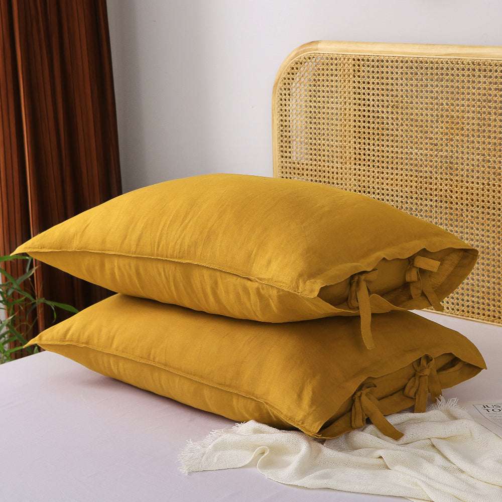 Ginger Yellow Ties Bow 100% Organic Linen Pillowcases - Victory Symbol