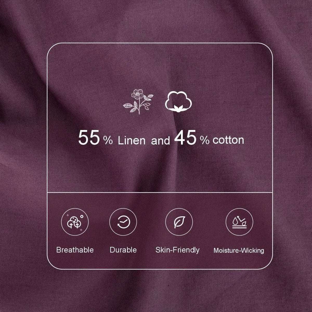 Grape Purple Cotton - Linen Mixed Weave Duvet Cover Set - Victory Symbol