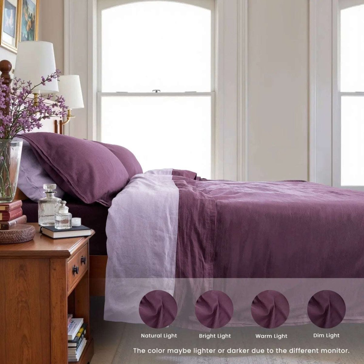 Grape Purple Cotton - Linen Mixed Weave Duvet Cover Set - Victory Symbol