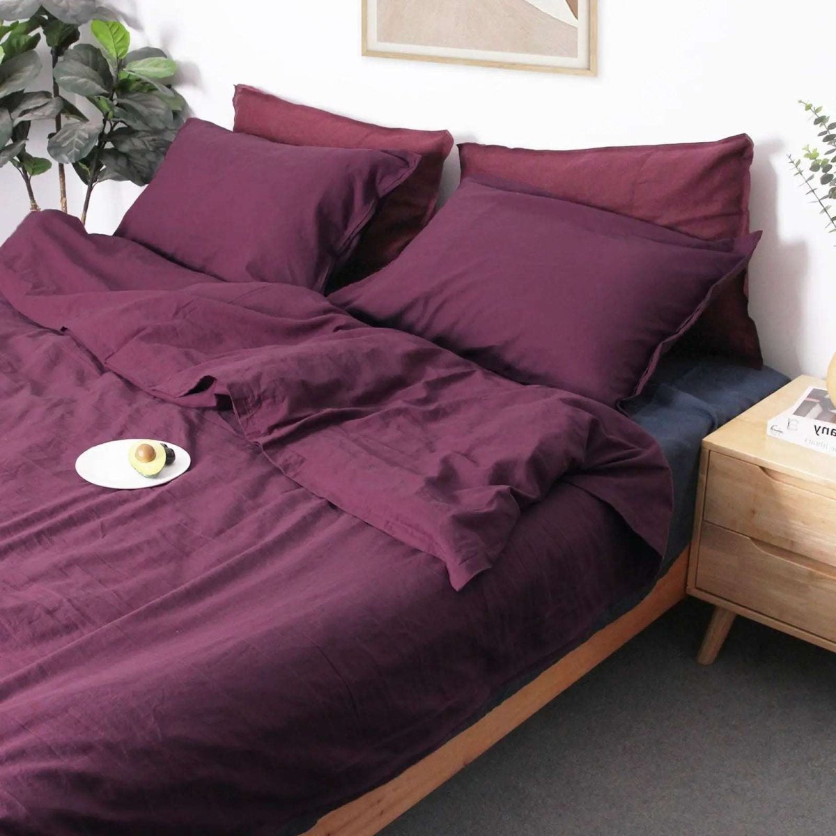 Grape Purple Cotton - Linen Mixed Weave Duvet Cover Set - Victory Symbol