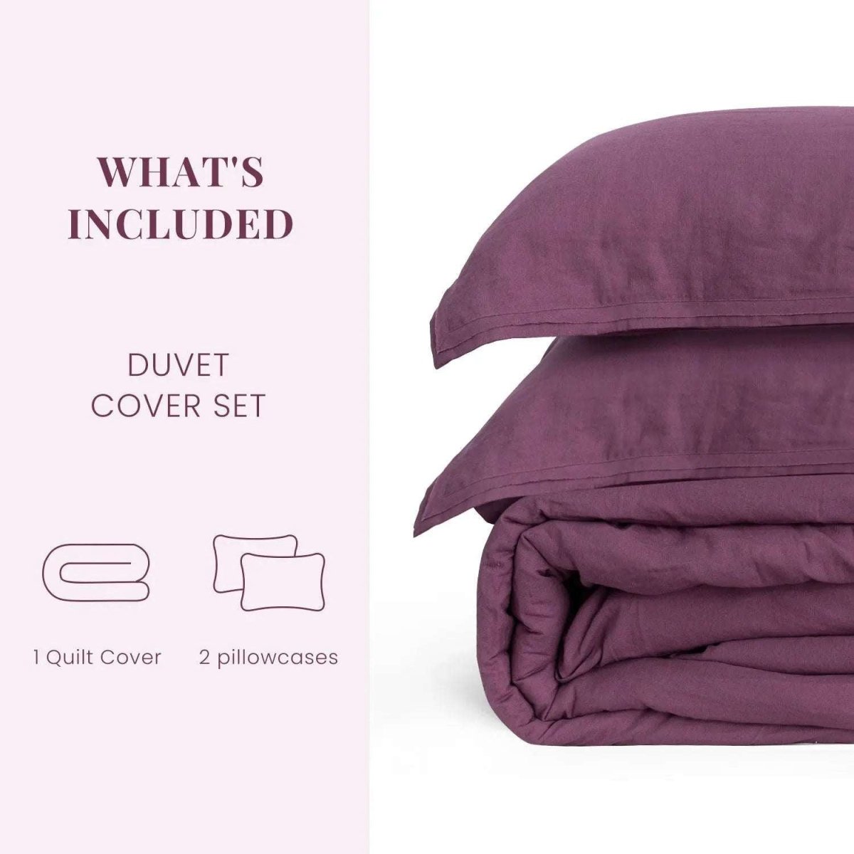 Grape Purple Cotton - Linen Mixed Weave Duvet Cover Set - Victory Symbol