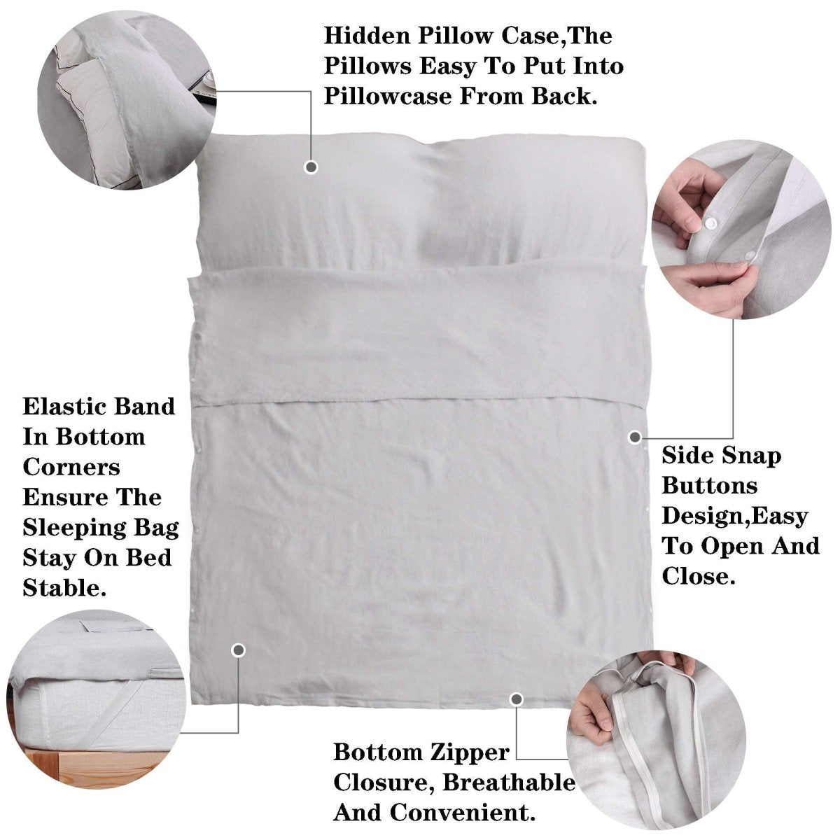 Gray 100% Linen Portable Bed Sheet,Sleeping Bag Liner for Hotel and Travel,Sleep Sack Adult - Ultra Lightweight Backpacking with Zipper - Victory Symbol