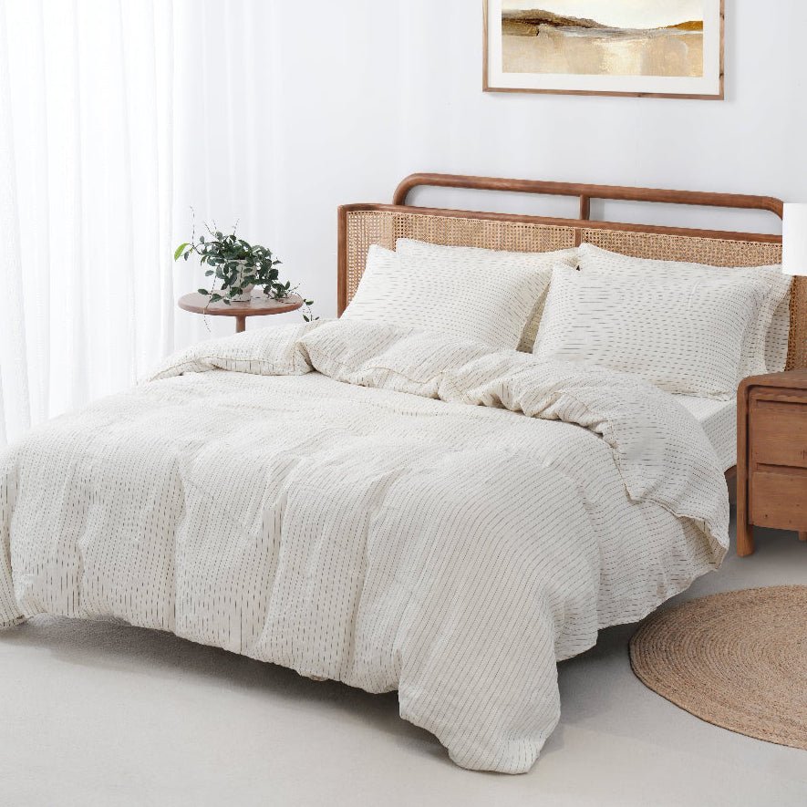 Green Pinstripe 100% Organic Linen Yarn Dyed Duvet Cover(Only 1 Piece) - Victory Symbol