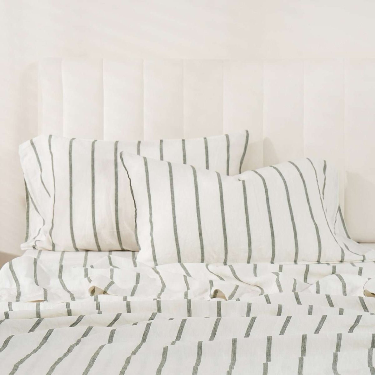 Green Vertical Stripe 100% Organic Linen Yarn Dyed Pillowcases - Victory Symbol