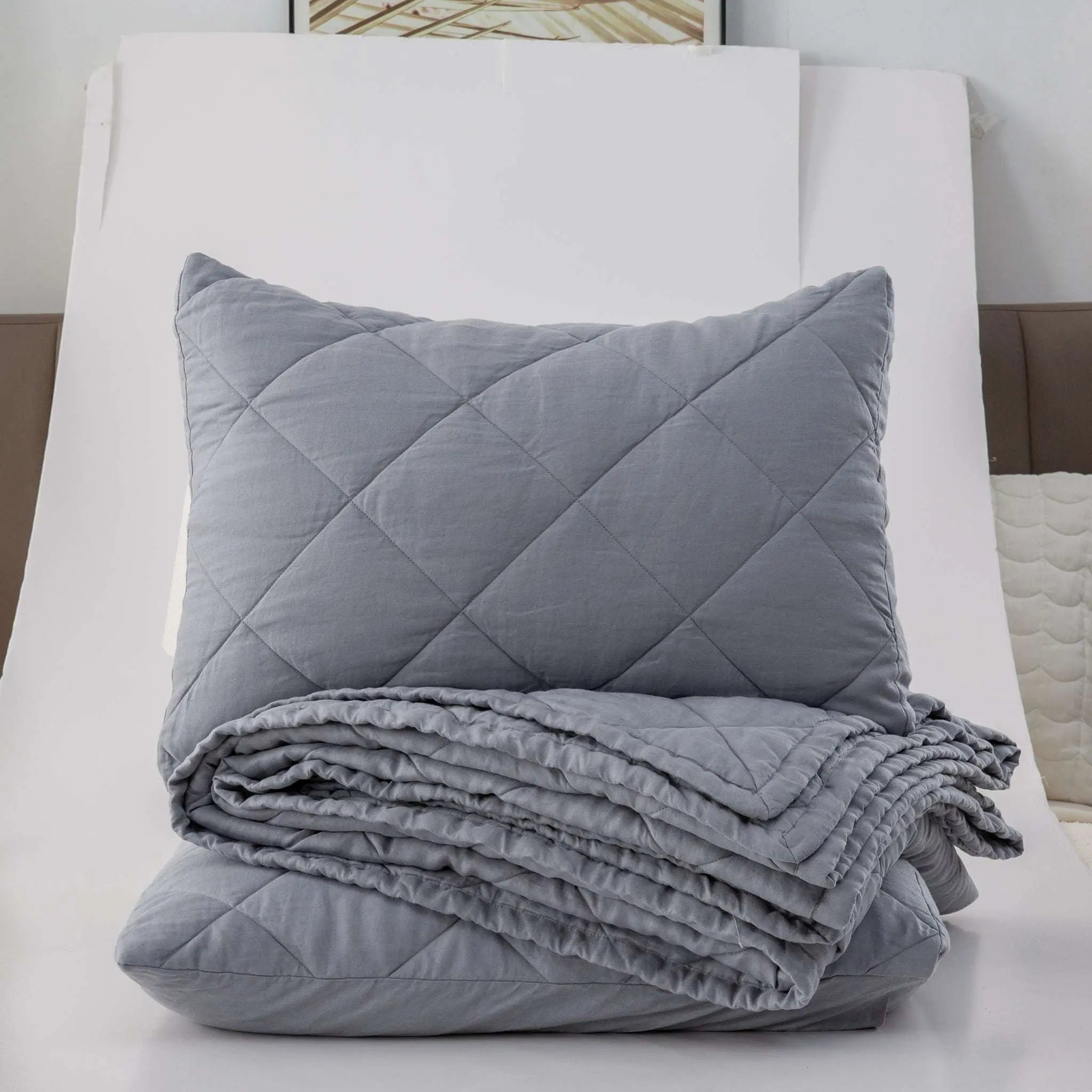 Grey 100% Organic Linen Quilt Set - Victory Symbol