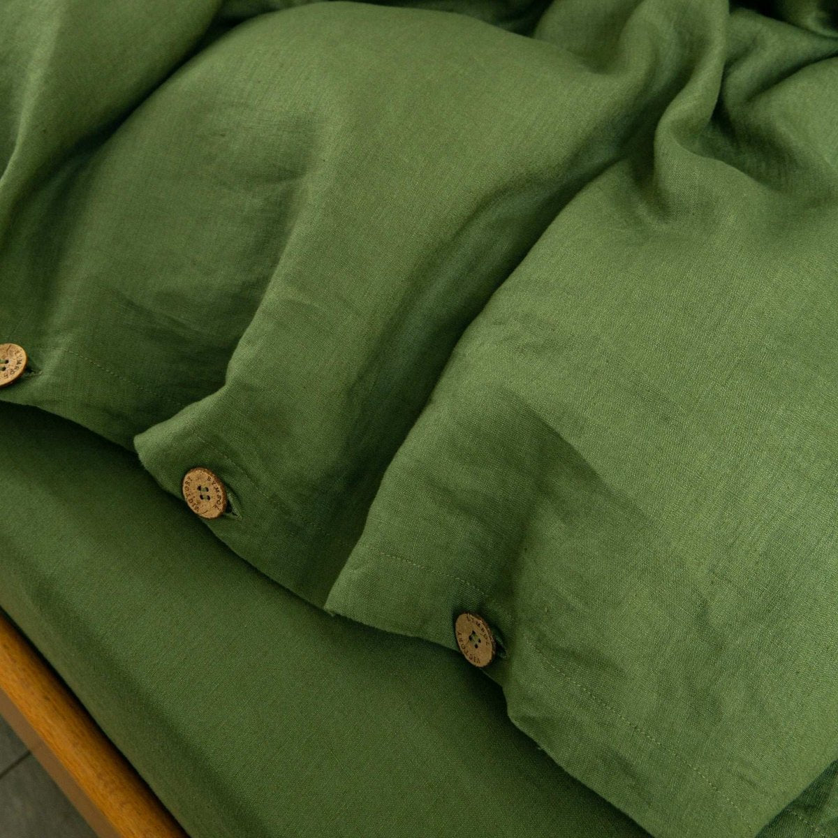 Juniper Green 100% Organic Linen Duvet Cover With Coconut Button Closure(Only 1 Piece) - Victory Symbol