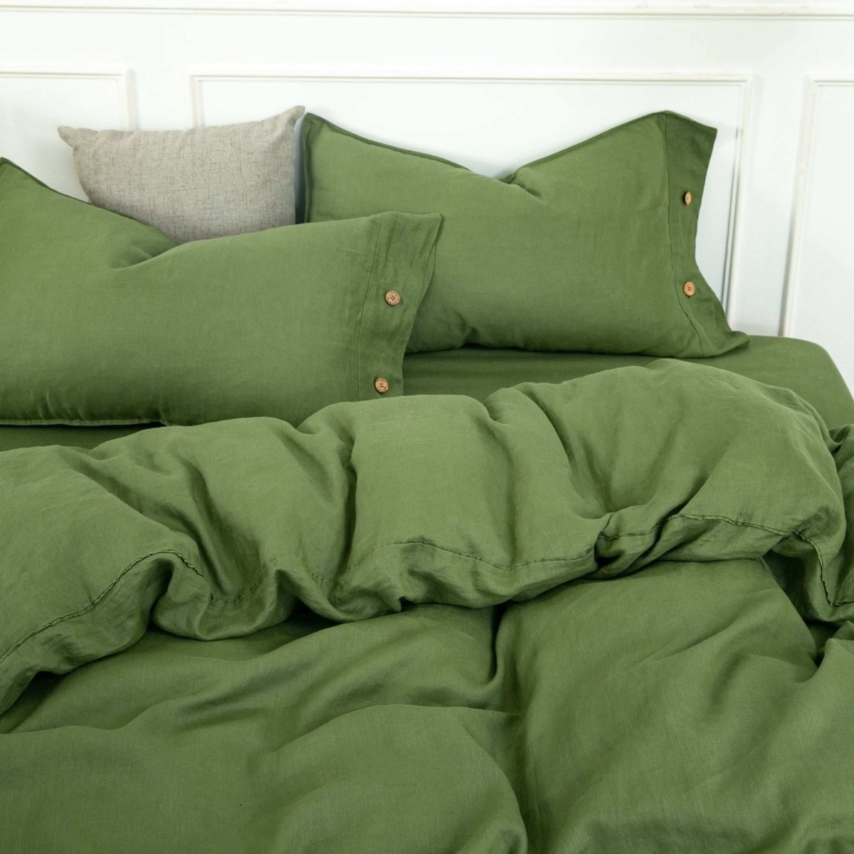 Juniper Green 100% Organic Linen Duvet Cover With Coconut Button Closure(Only 1 Piece) - Victory Symbol