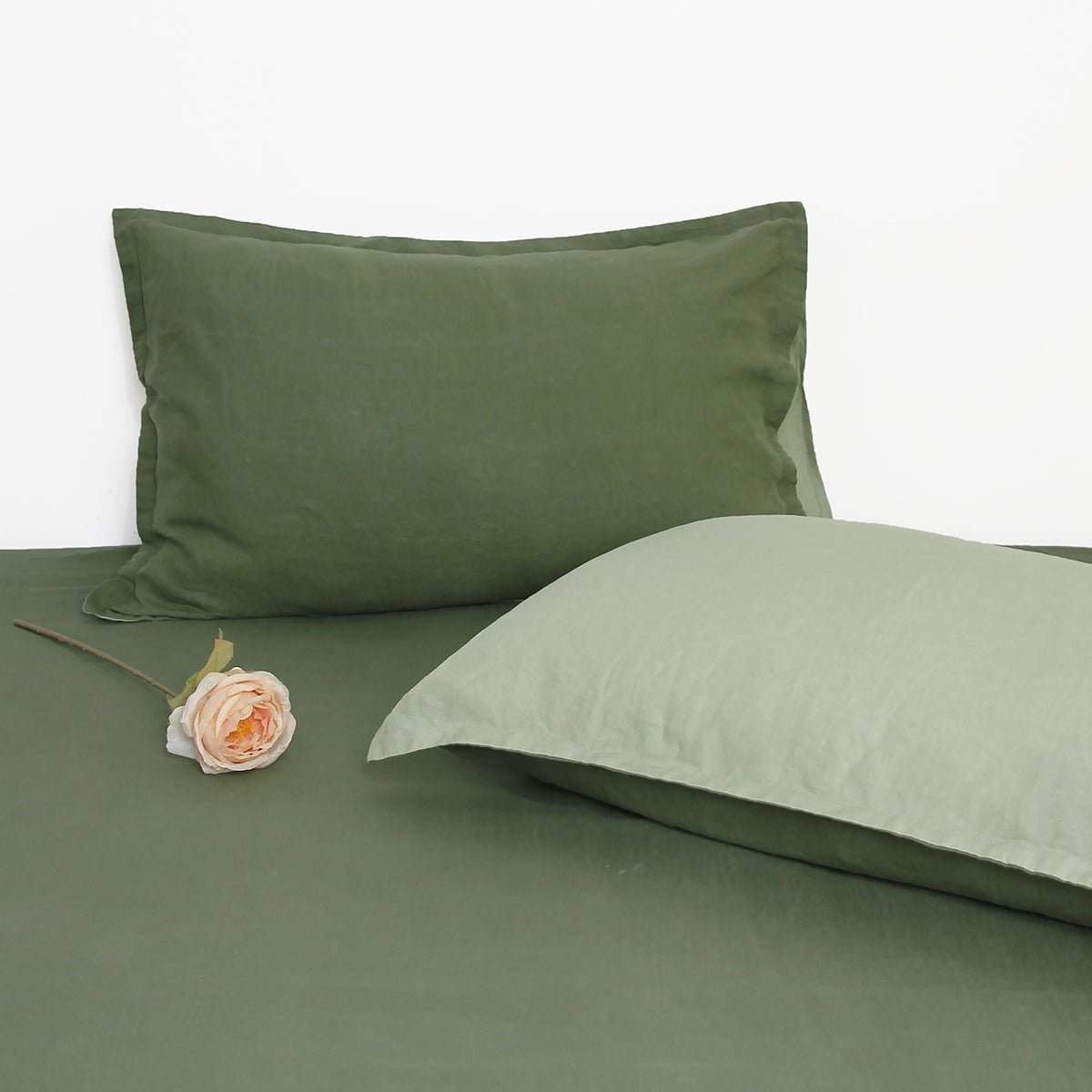 Juniper Green And Mint Green Colorblock 100% Organic Linen Pillowcases - Victory Symbol