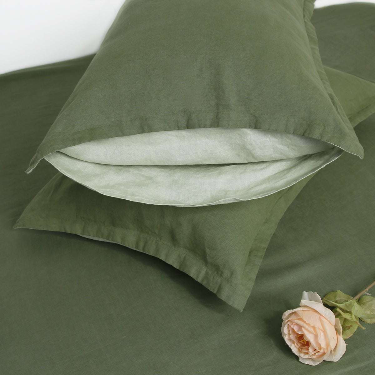 Juniper Green And Mint Green Colorblock 100% Organic Linen Pillowcases - Victory Symbol