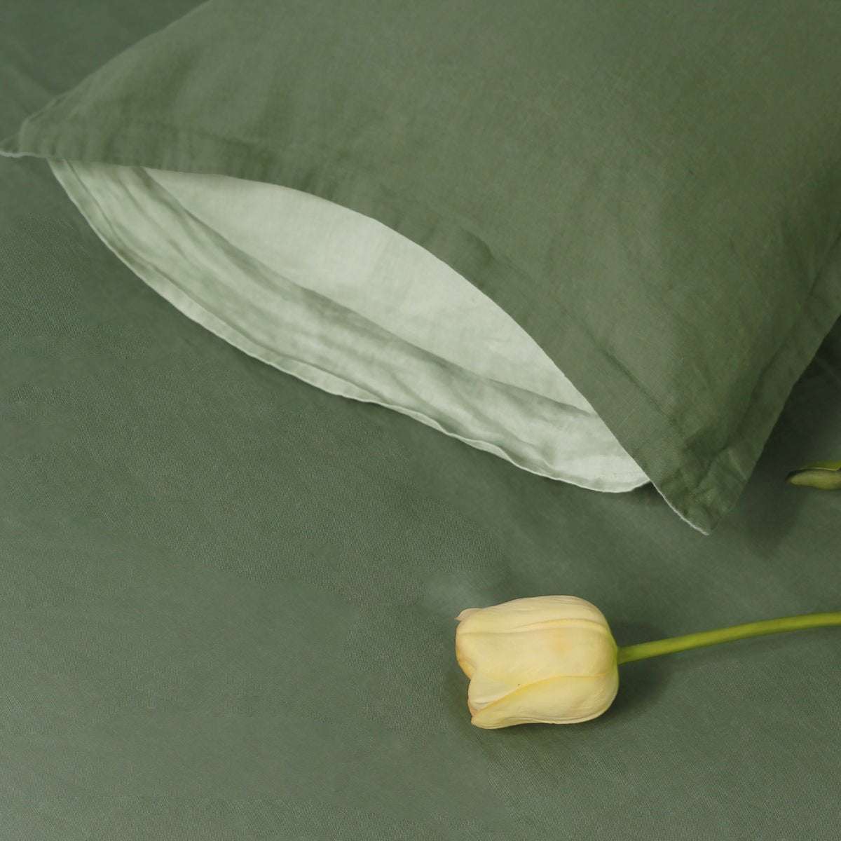 Juniper Green And Mint Green Colorblock 100% Organic Linen Pillowcases - Victory Symbol