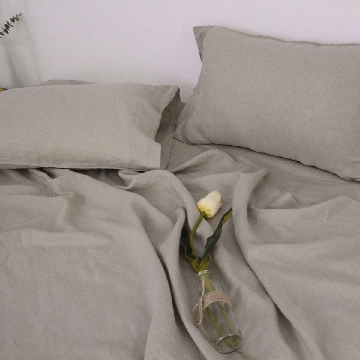 Khaki 100% Organic Linen Pillowcases - Victory Symbol