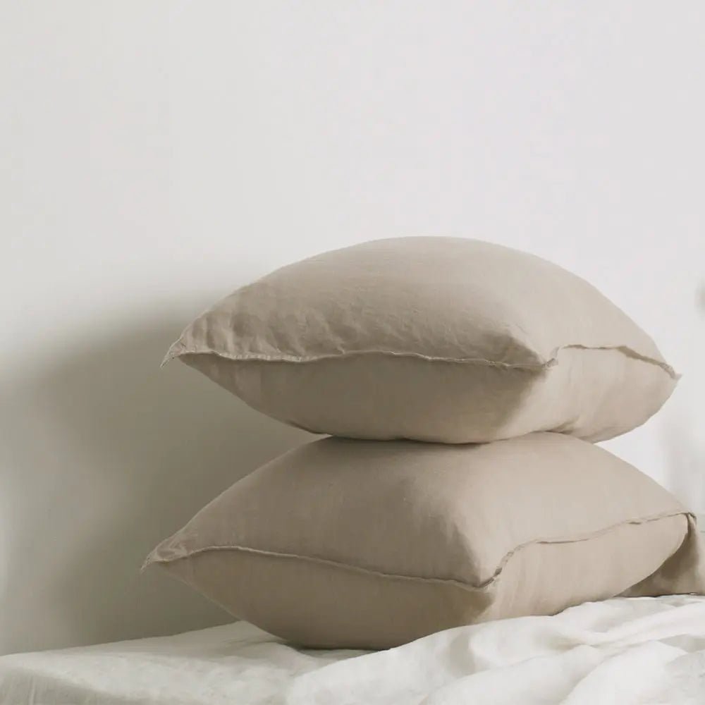 Khaki 100% Organic Linen Pillowcases - Victory Symbol