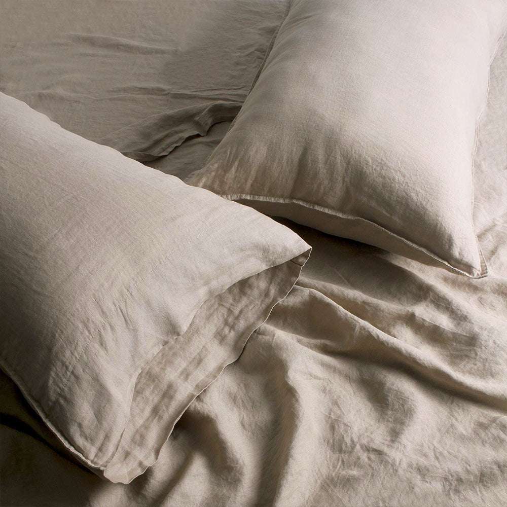 Khaki 100% Organic Linen Pillowcases - Victory Symbol