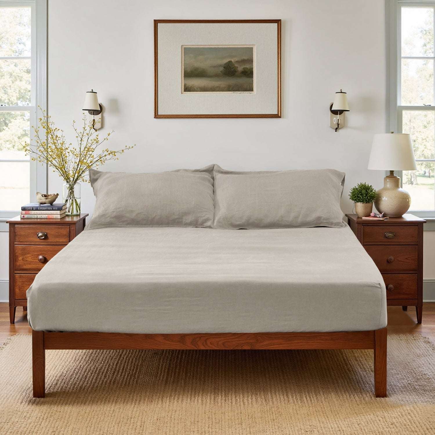 Khaki 100% Organic Linen Sheets Set-Victory Symbol