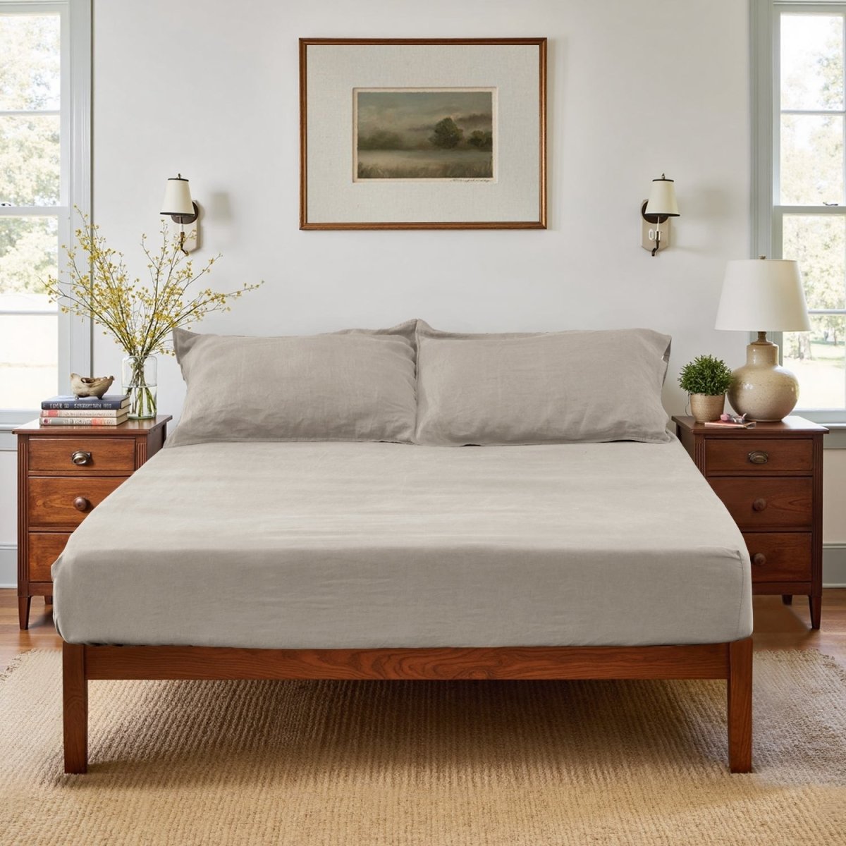 Khaki 100% Organic Linen Sheets Set - Victory Symbol