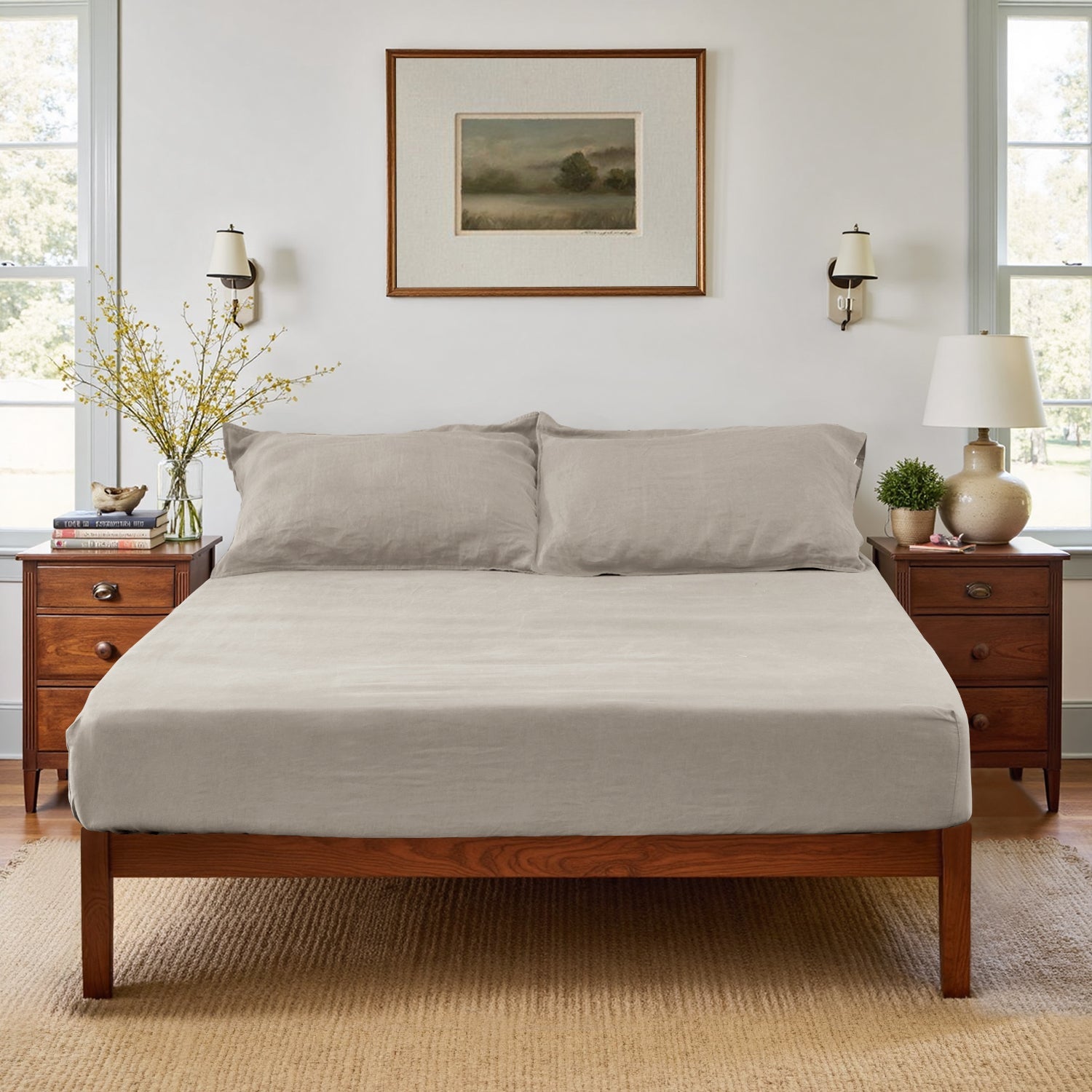 Khaki 100% Organic Linen Sheets Set-Victory Symbol