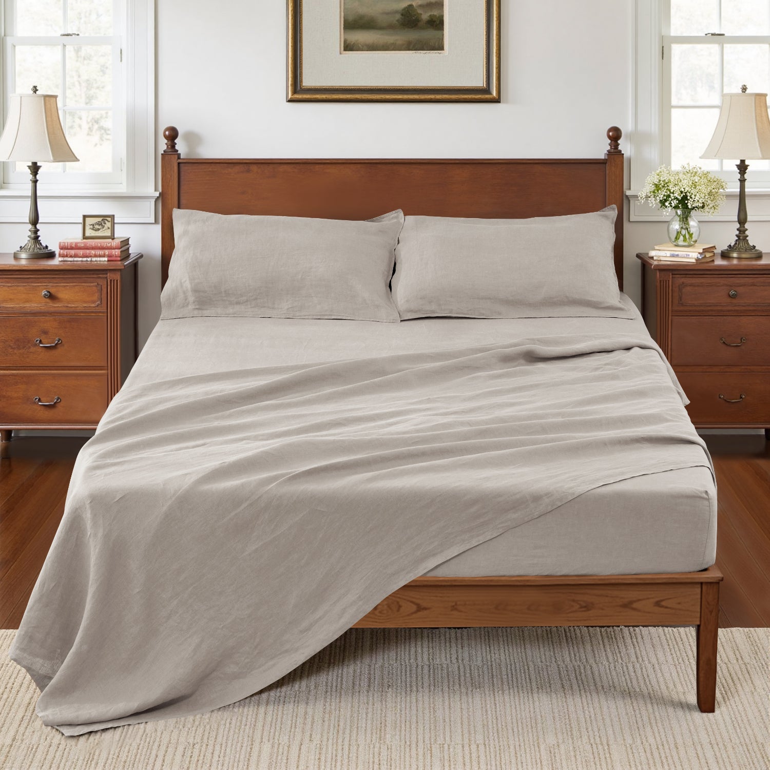 Khaki 100% Organic Linen Sheets Set-Victory Symbol