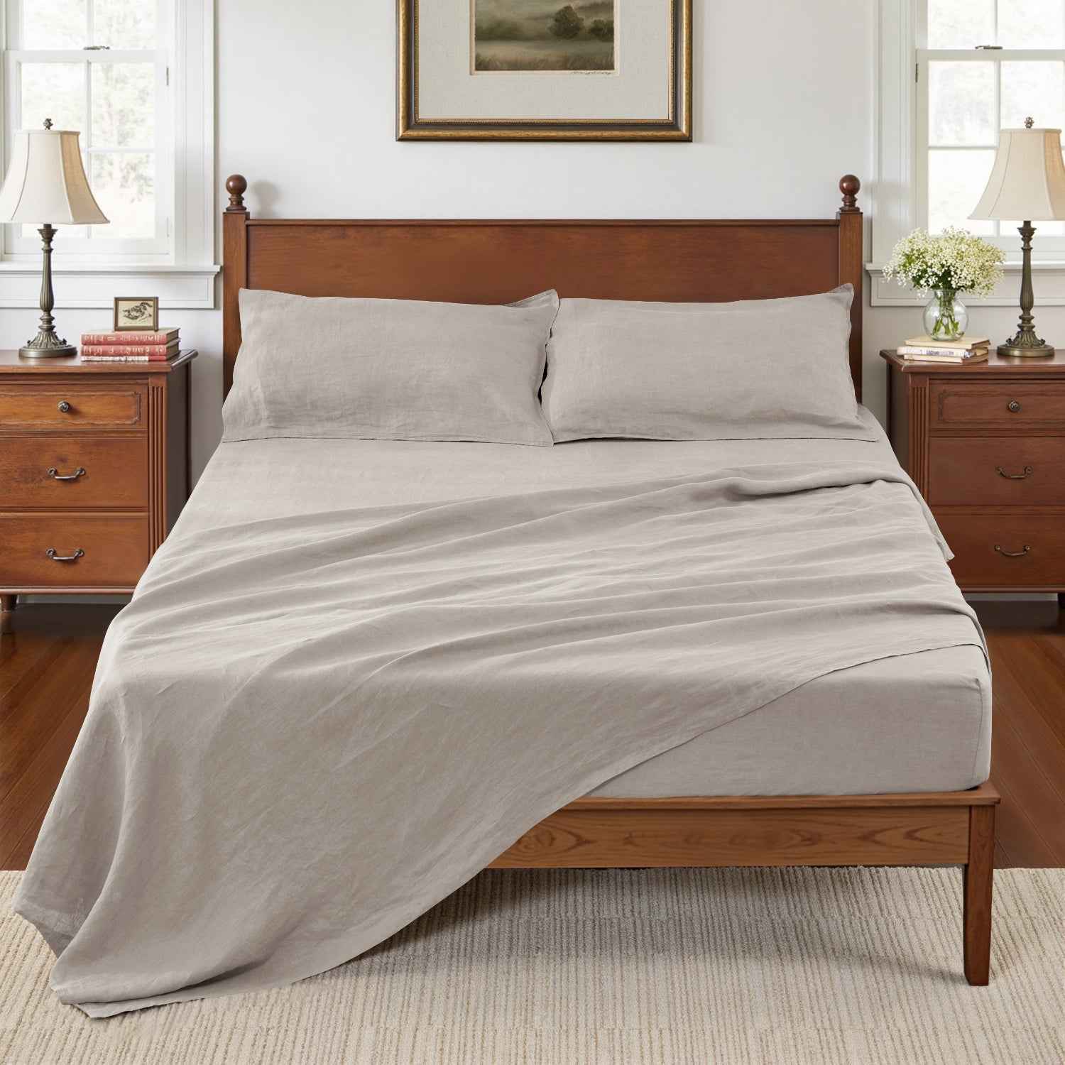 Khaki 100% Organic Linen Sheets Set