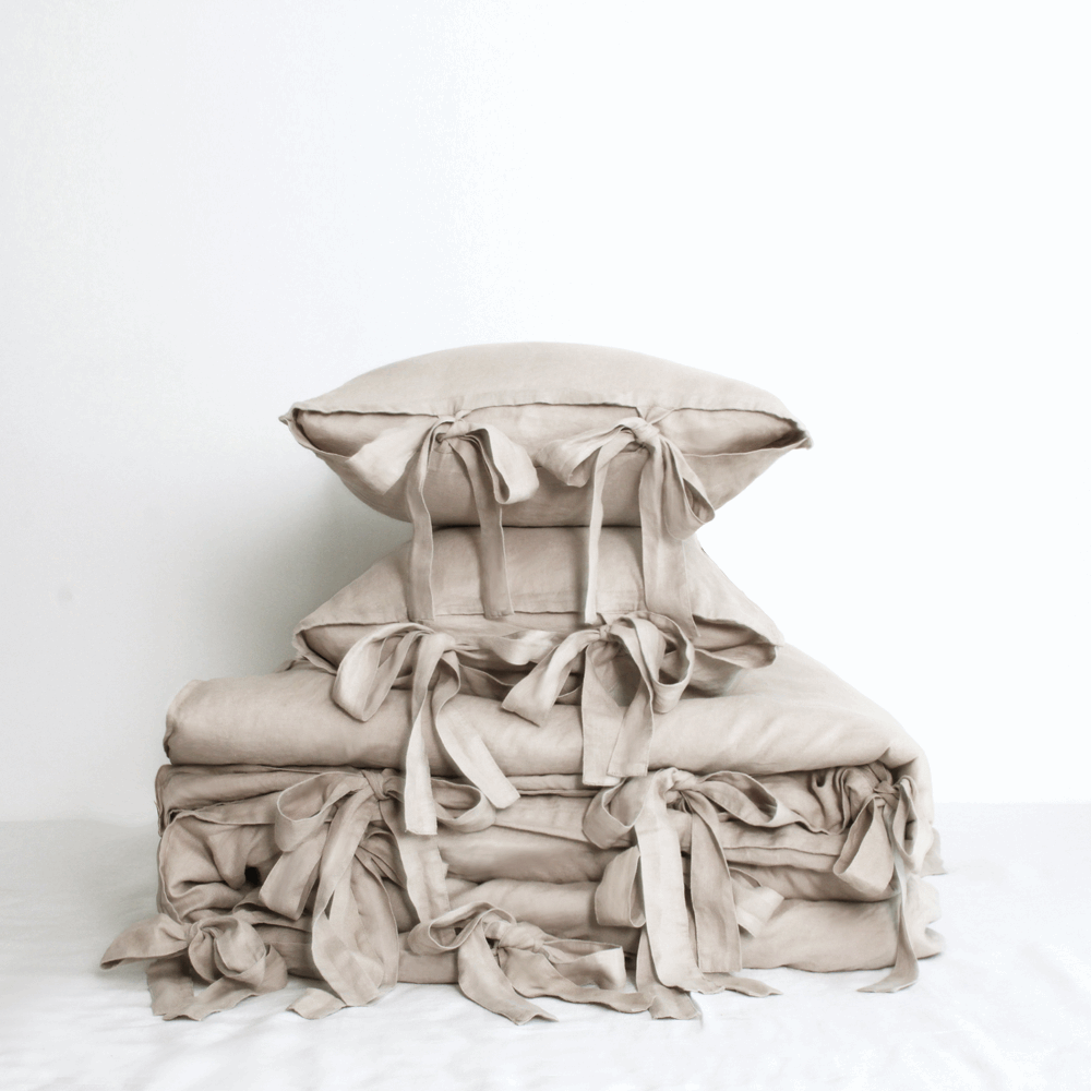 Khaki Bow Tie 100% Organic Linen Duvet Cover Set - Victory Symbol