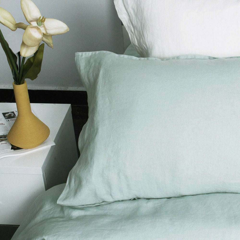 Light Green 100% Organic Linen Pillowcases - Victory Symbol