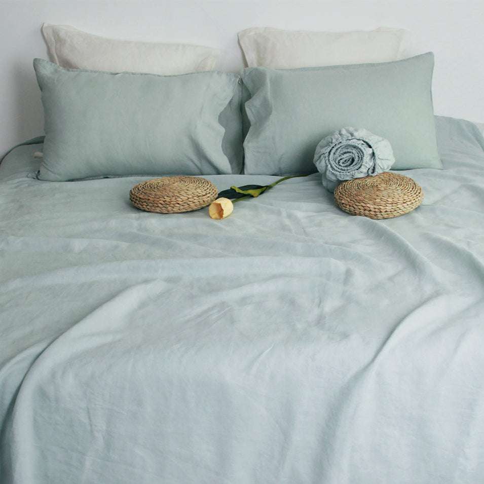 Light Green 100% Organic Linen Pillowcases - Victory Symbol