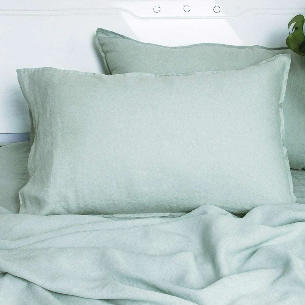 Light Green 100% Organic Linen Pillowcases - Victory Symbol