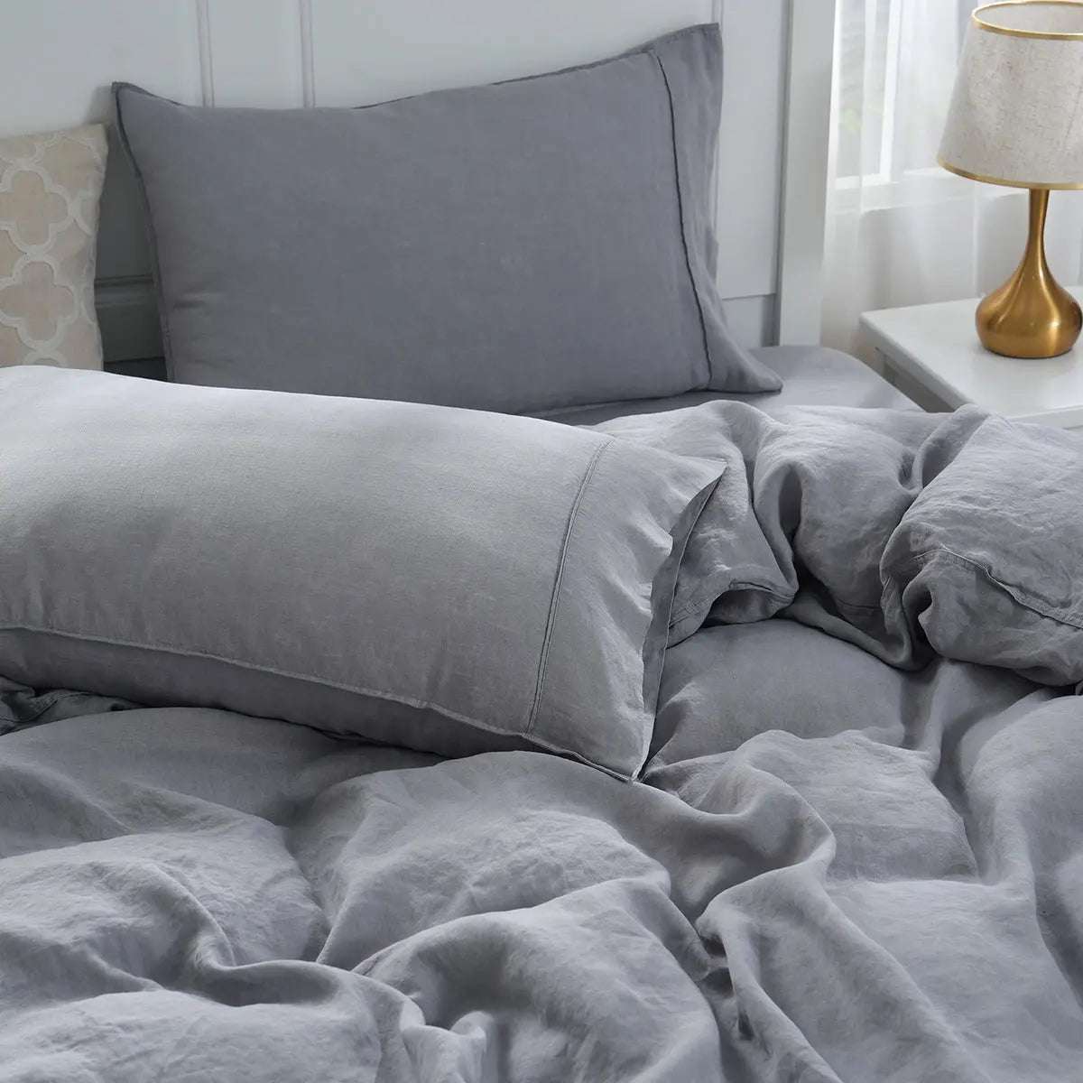 Light Grey 100% Organic Linen Duvet Cover Set