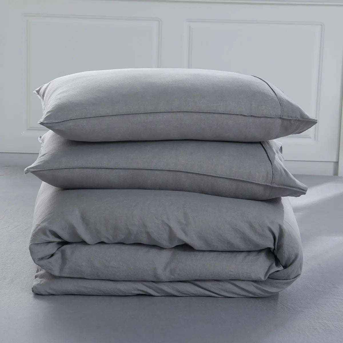 Light Grey 100% Organic Linen Duvet Cover Set