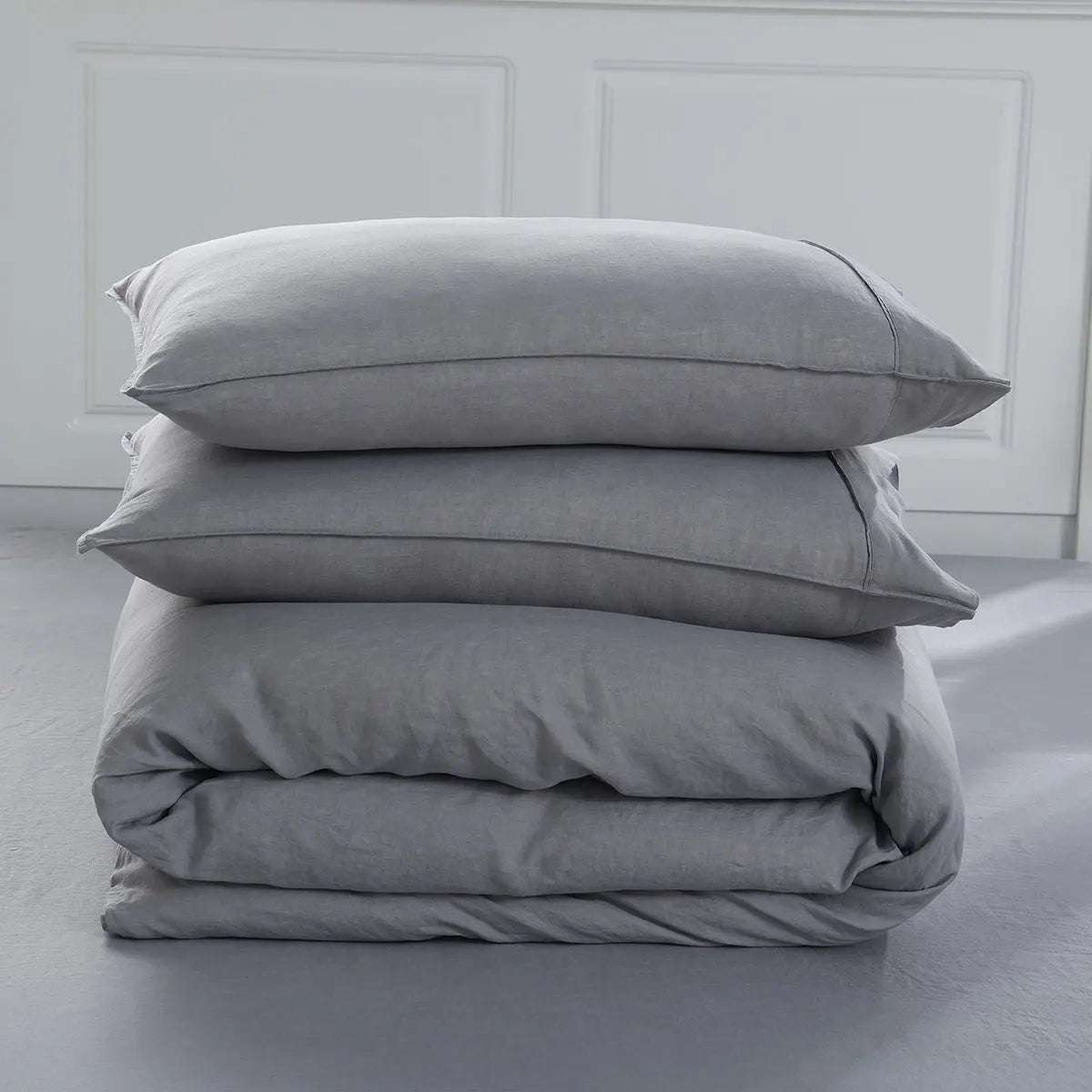 Light Grey 100% Organic Linen Duvet Cover Set