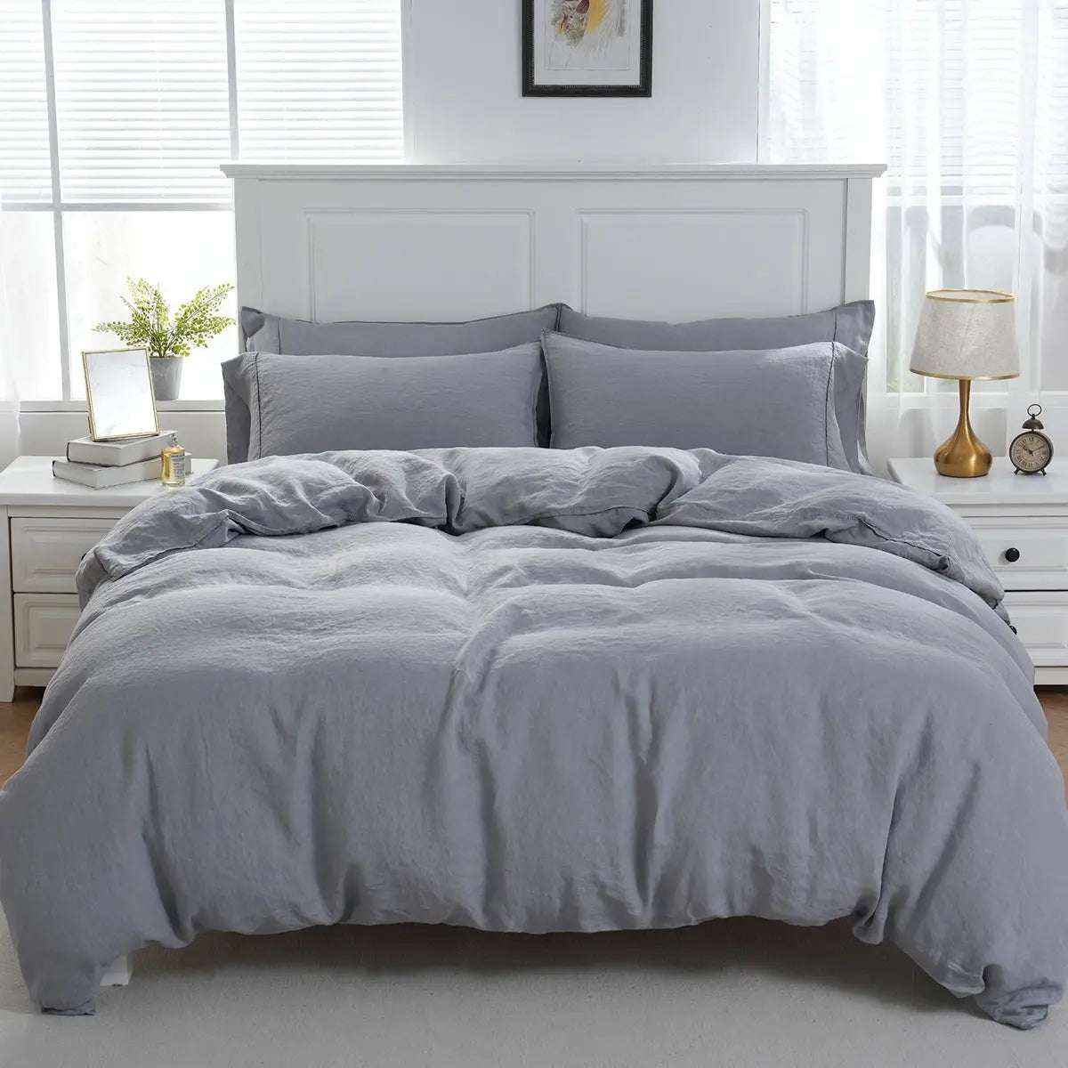 Light Grey 100% Organic Linen Duvet Cover Set