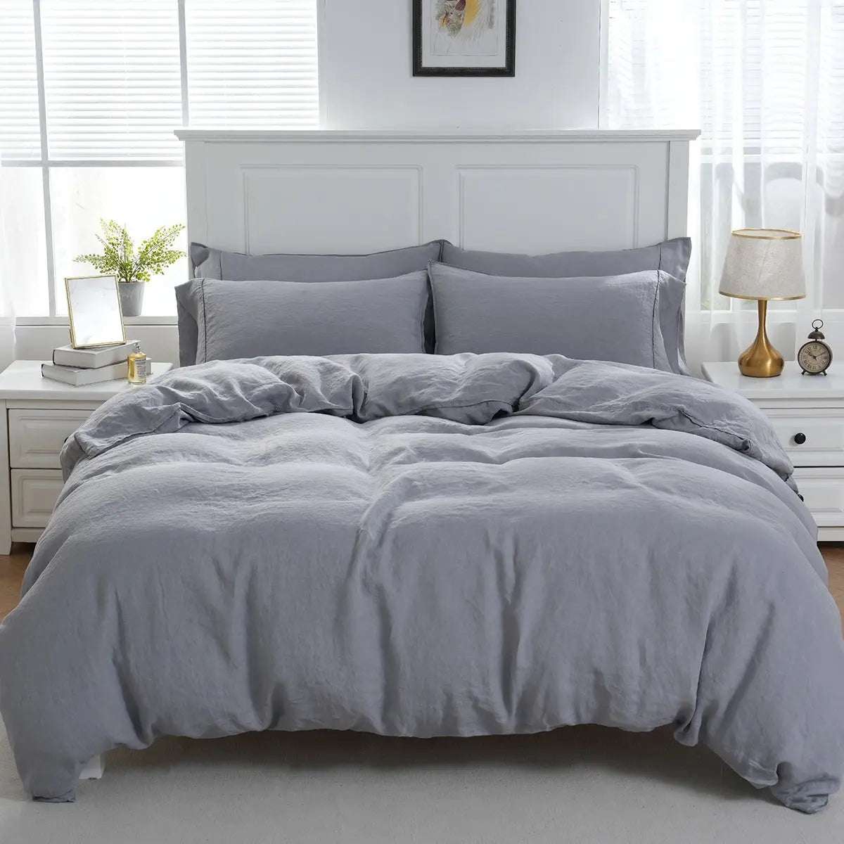 Light Grey 100% Organic Linen Duvet Cover Set