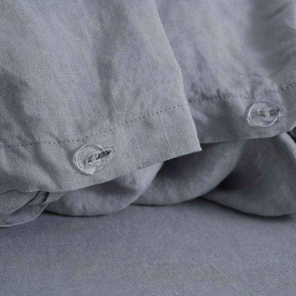 Light Grey 100% Organic Linen Duvet Cover Set