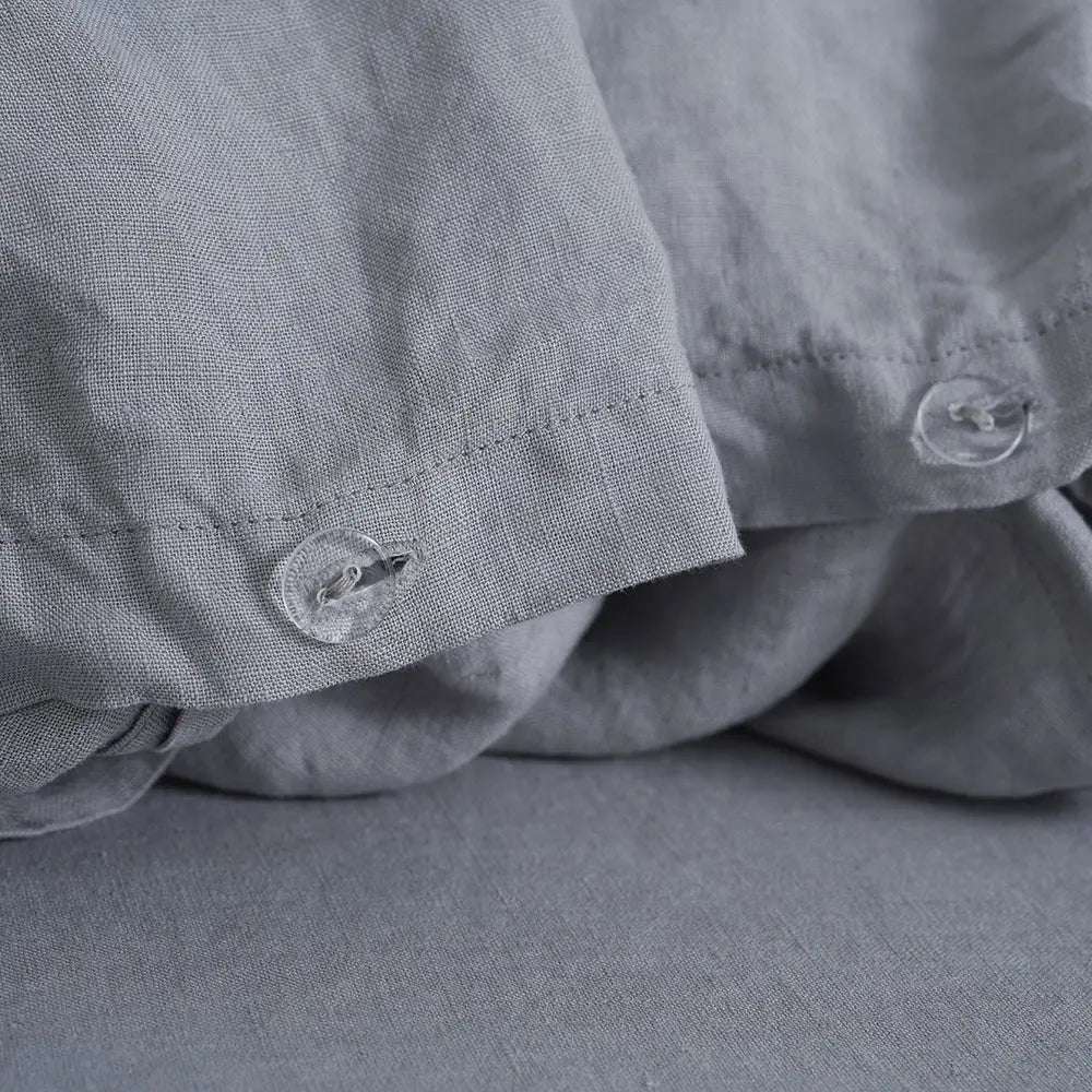 Light Grey 100% Organic Linen Duvet Cover Set
