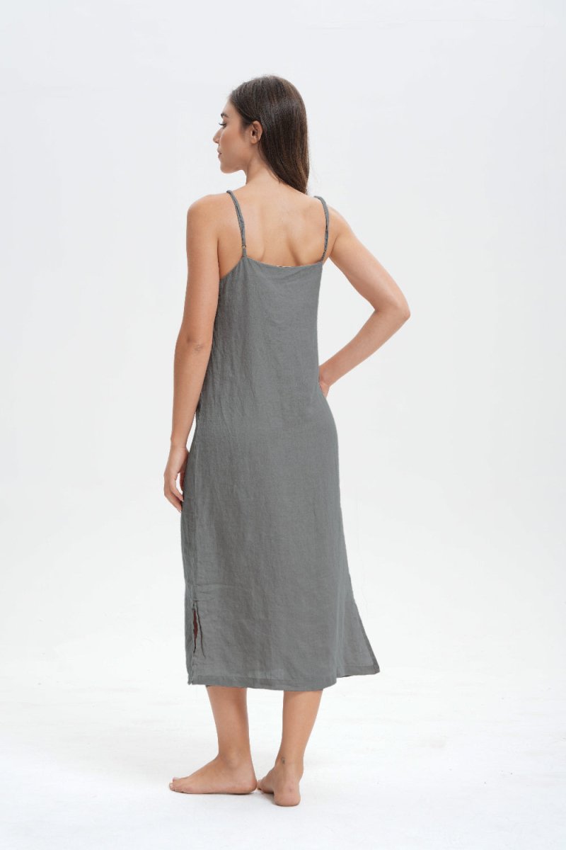 Light Grey 100% Organic Linen Midi Dress - Victory Symbol
