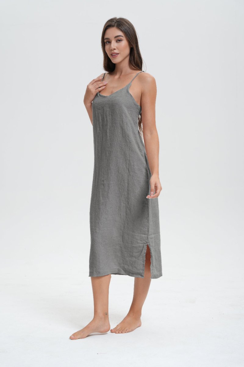 Light Grey 100% Organic Linen Midi Dress - Victory Symbol