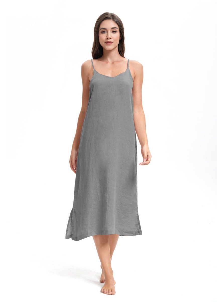 Light Grey 100% Organic Linen Midi Dress - Victory Symbol