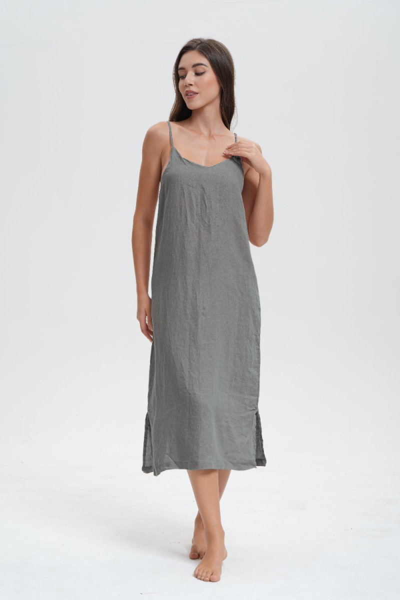 Light Grey 100% Organic Linen Midi Dress - Victory Symbol