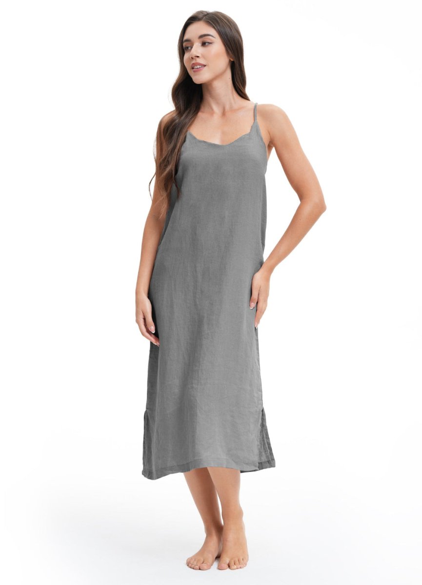 Light Grey 100% Organic Linen Midi Dress - Victory Symbol