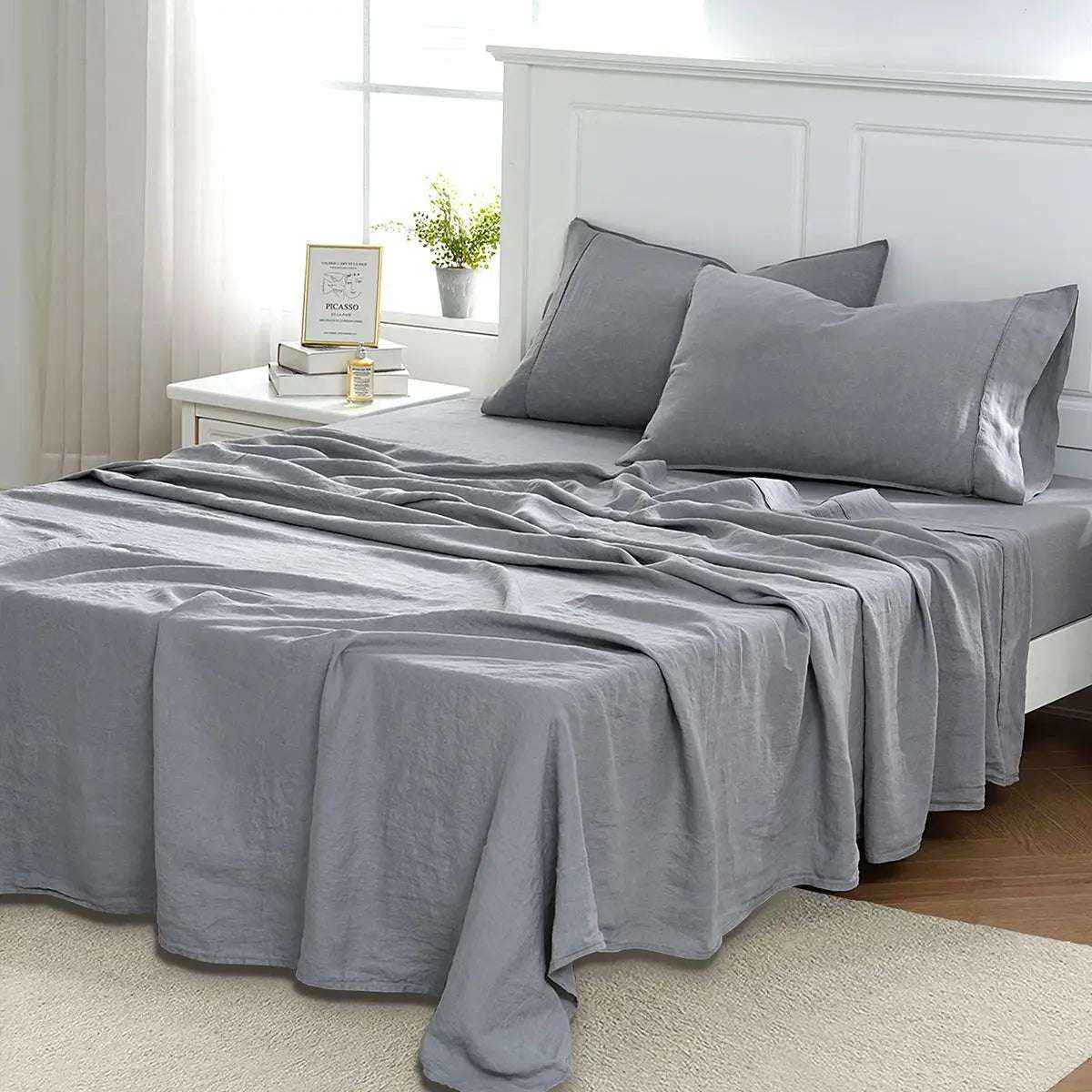 Light Grey 100% Organic Linen Sheets Set