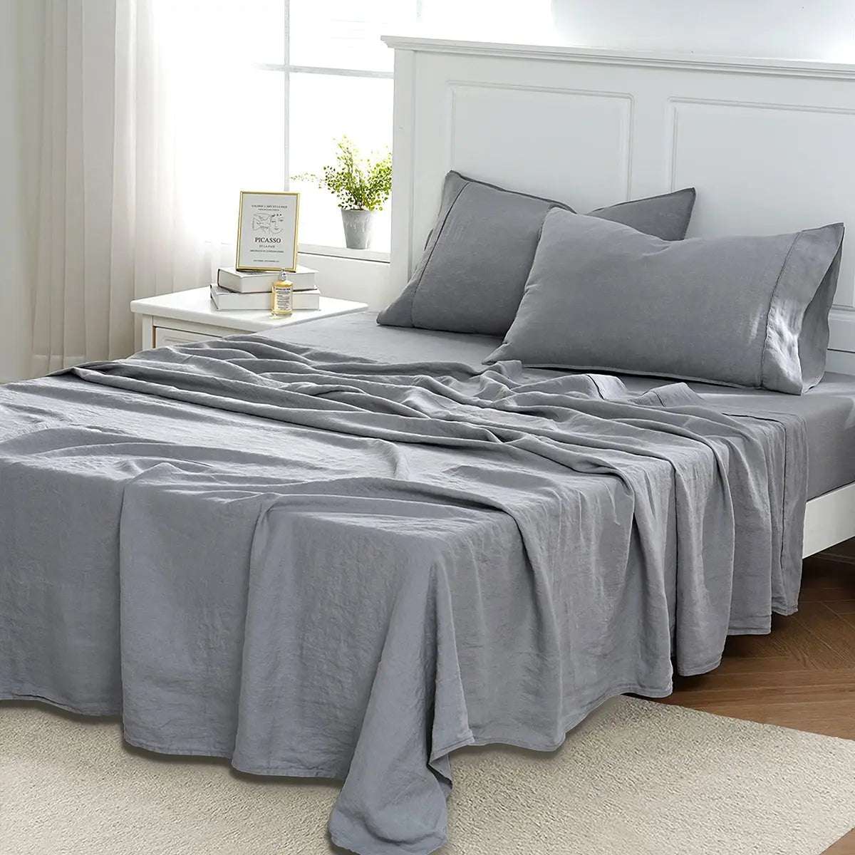 Light Grey 100% Organic Linen Sheets Set