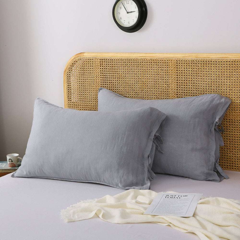 Light Grey Ties Bow 100% Organic Linen Pillowcases - Victory Symbol