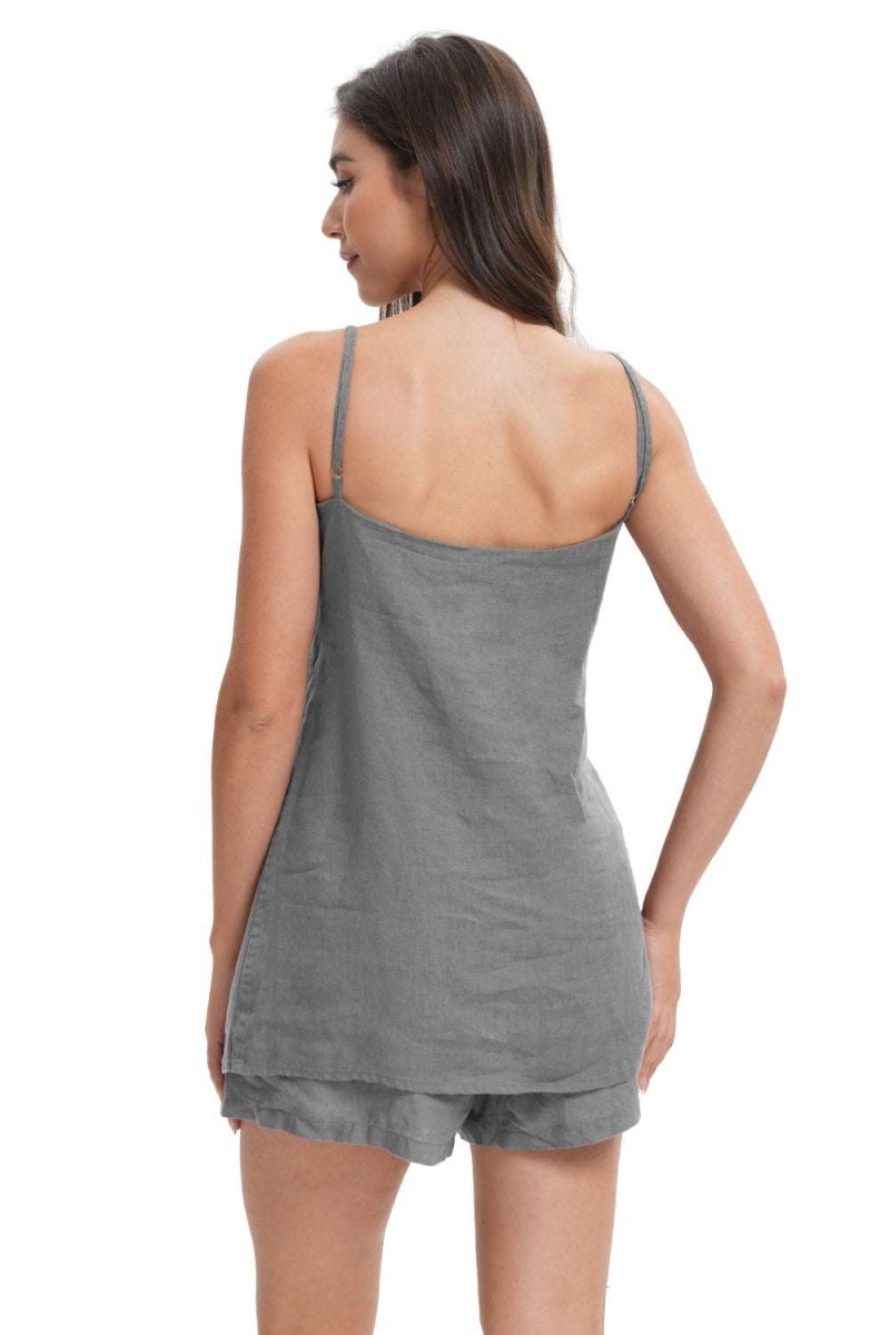 Light Grey Women's Linen Camisole Tank Top V - Neck Loose Casual Adjustable Strap - Victory Symbol
