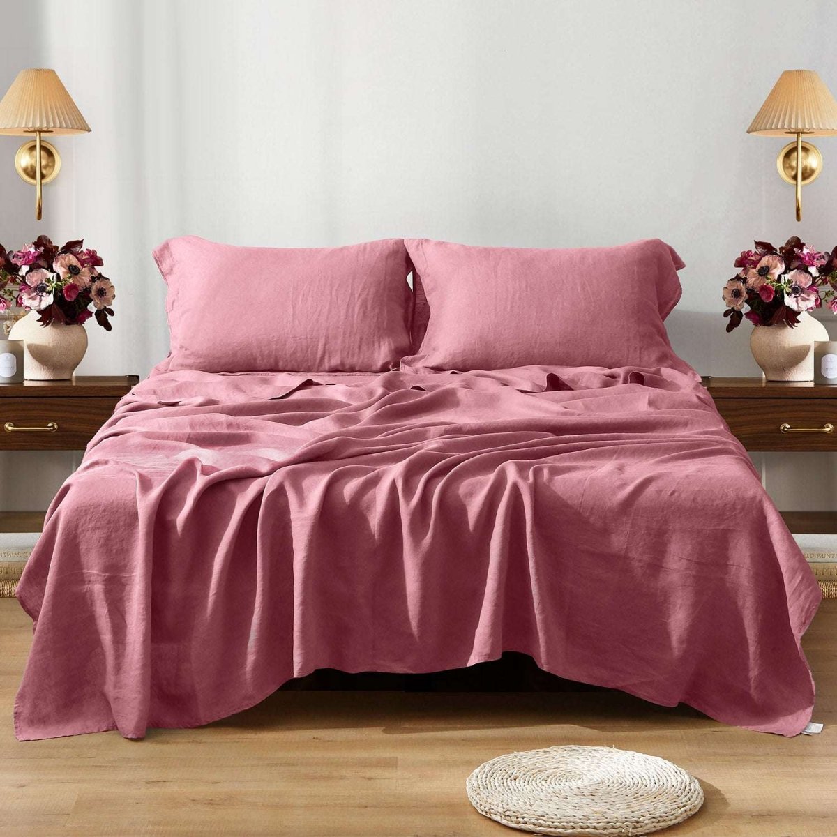 Light Plum 100% Organic Linen Sheets Set - Victory Symbol