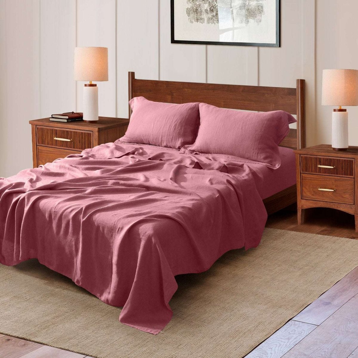 Light Plum 100% Organic Linen Sheets Set - Victory Symbol