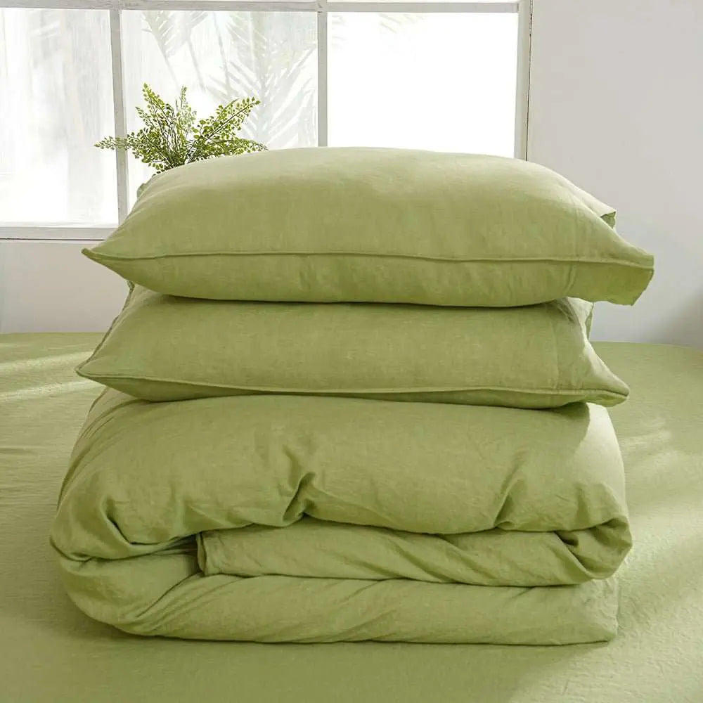 Lime Green 100% Organic Linen Duvet Cover Set - Victory Symbol