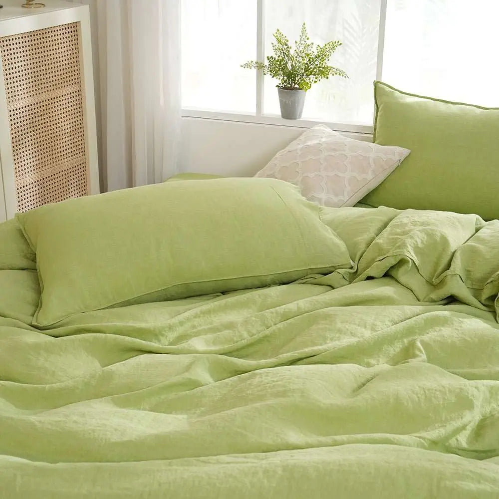 Lime Green 100% Organic Linen Duvet Cover Set - Victory Symbol