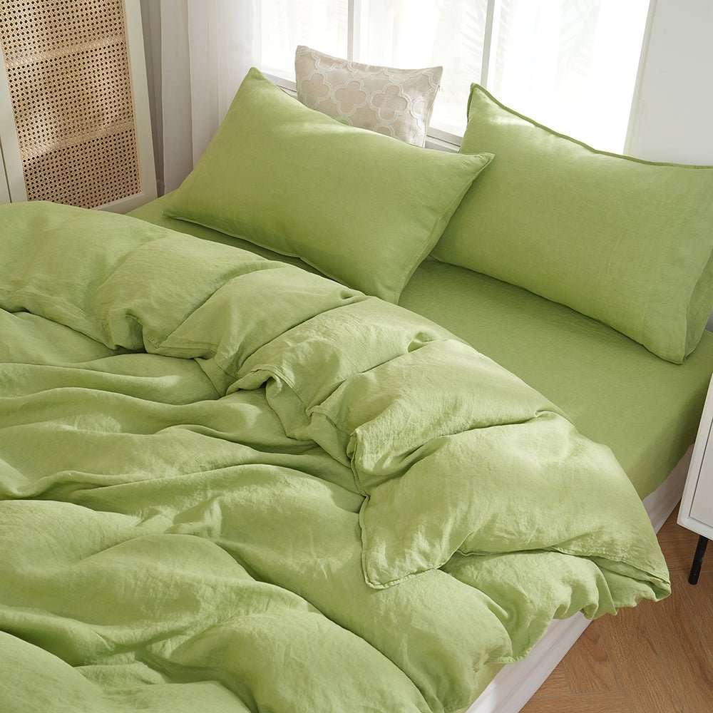 Lime Green 100% Organic Linen Duvet Cover(Only 1 Piece) - Victory Symbol