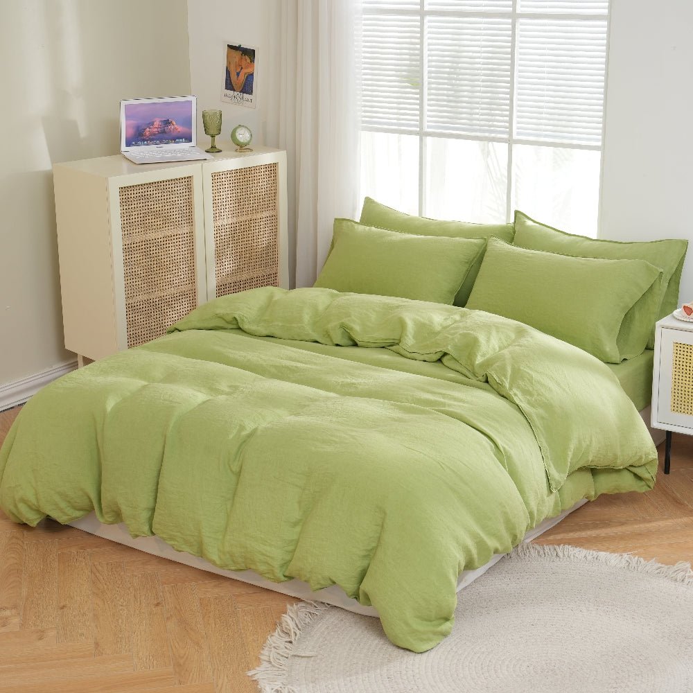 Lime Green 100% Organic Linen Duvet Cover(Only 1 Piece) - Victory Symbol